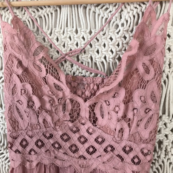 Free People boho Gypsy flowy pink lace mini dress sz Small - Picture 4 of 11